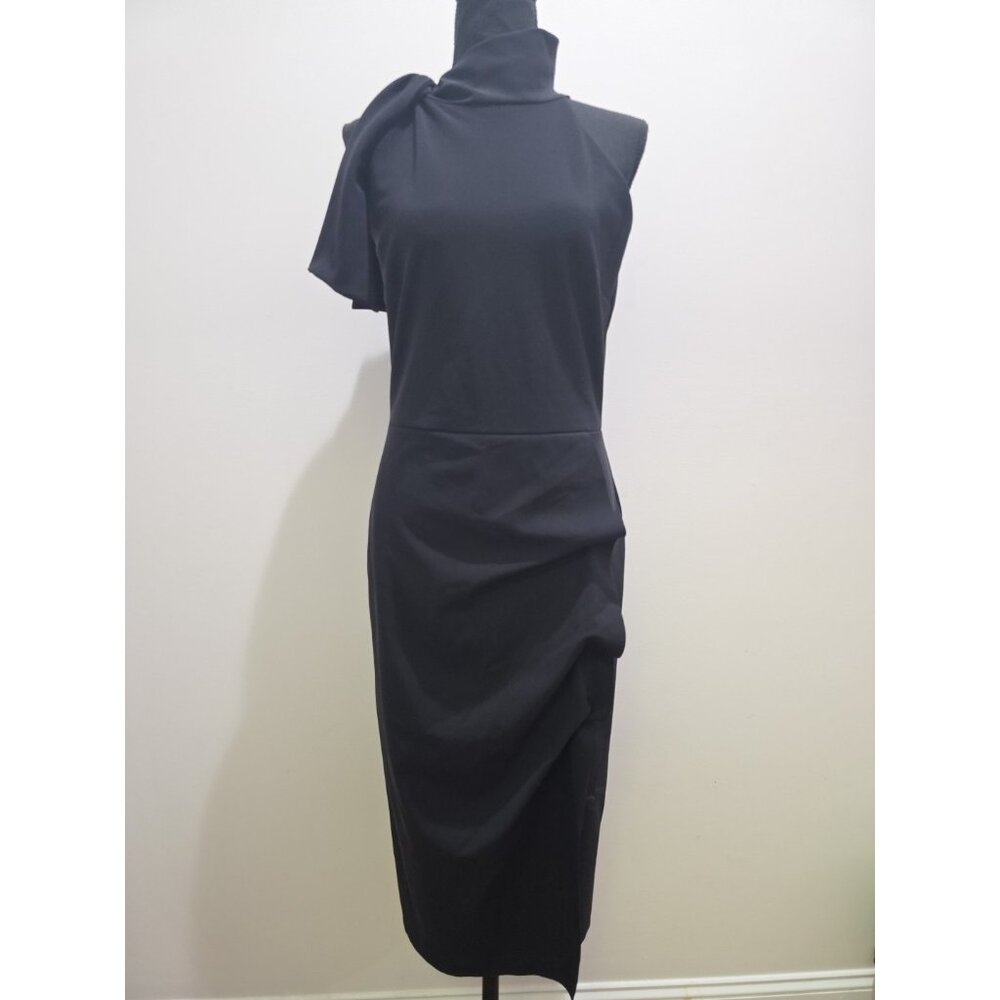 CHIARA BONI Italy NWT $695  Black Stretch Ruched Dress Size US 8/9 Italy 44